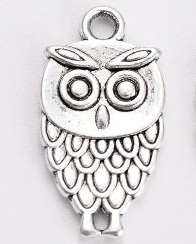 15 OWL CHARMS PENDANTS BRIGHT TIBETAN SILVER 18mm TOP QUALITY C132