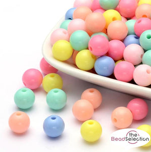 50 Acrylic Pastel Round Beads 10mm Mixd Colours Childrens Jewellery Making ACR53