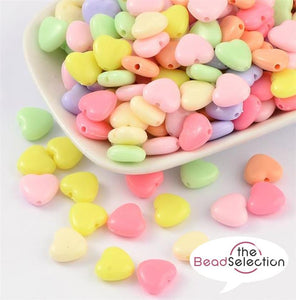 70 PASTEL PUFFED HEART BEADS ACRYLIC 12mm  MIXED COLOURS ACR96