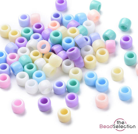 200 BRIGHT PASTEL OPAQUE PONY BEADS ACRYLIC 8mm x 6mm LARGE 4mm HOLE ACR244