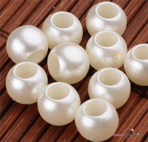 200 IVORY PEARL LUSTRE BEADS ACRYLIC 8mm x 6mm LARGE 4mm HOLE ACR243
