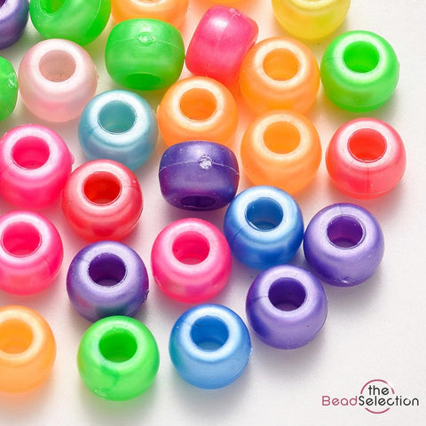 200 PEARL LUSTRE PONY BEADS ACRYLIC 9mm x 6mm LARGE 4mm HOLE ACR242