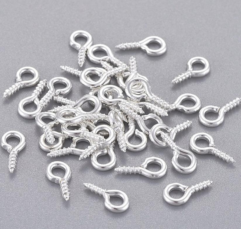 100 SCREW EYE PINS BAILS PEGS 8mm x4mm SILVER GOLD PLATED FOR HALF DRILLED BEADS