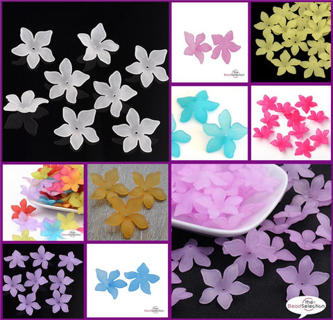 Flower Beads Petal Frosted Lucite Acrylic 28mm 12 Colours Jewellery Making 20pcs