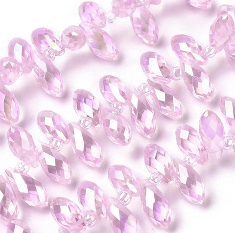 20 FACETED TEARDROP CRYSTAL GLASS PENDANTS 13mm x 6mm TOP DRILLED PINK AB GLS71