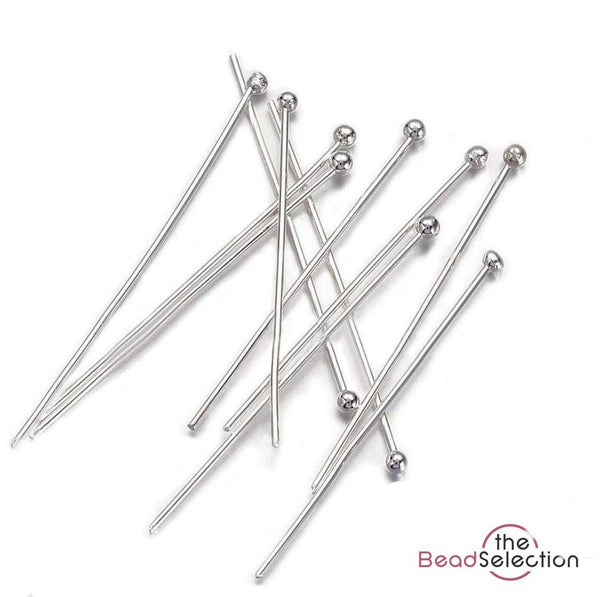 100 PLATINUM SILVER PLATED TOP QUALITY BALL HEAD PINS 30mm x 0.7mm JEWELLERY