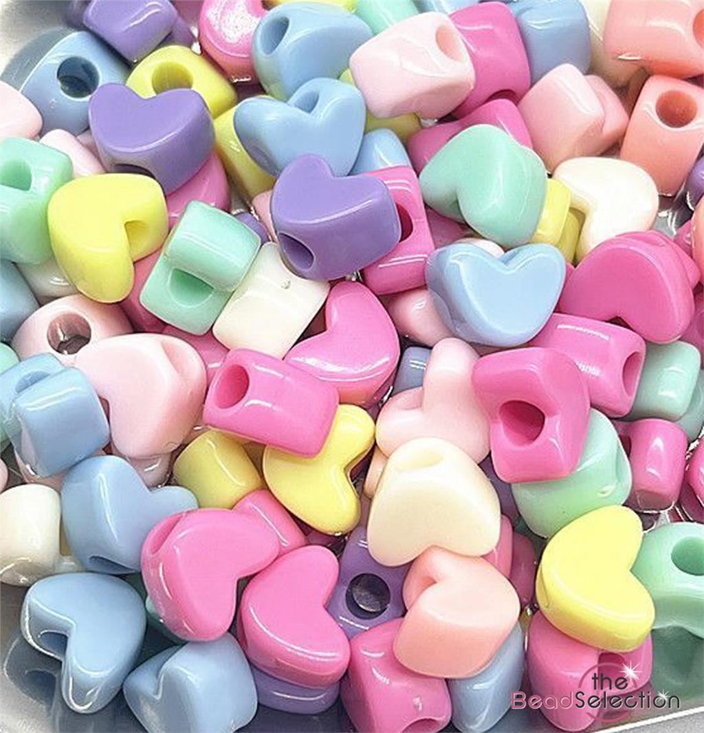 100 HEART PONY BEADS ACRYLIC 12mm x 9mm LARGE 4mm HOLE ACR240