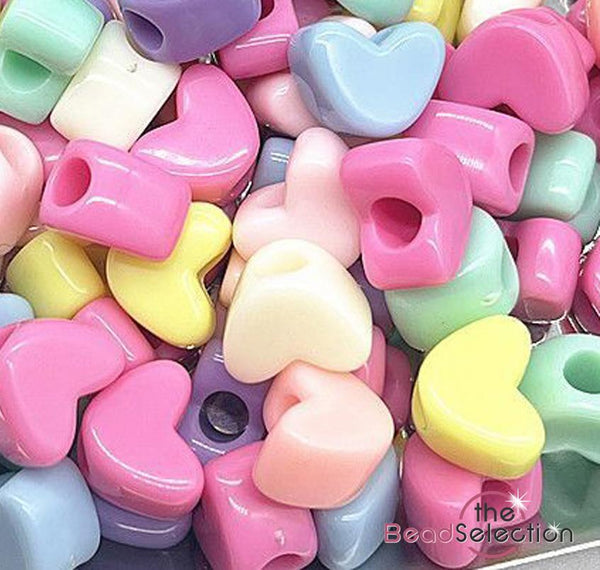 100 HEART PONY BEADS ACRYLIC 12mm x 9mm LARGE 4mm HOLE ACR240