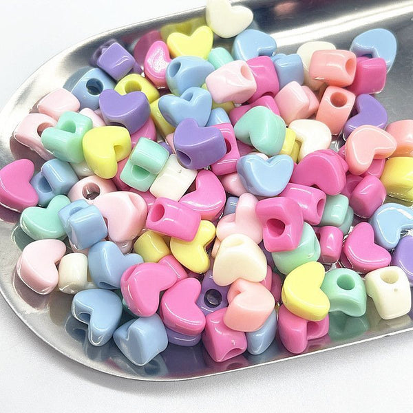 100 HEART PONY BEADS ACRYLIC 12mm x 9mm LARGE 4mm HOLE ACR240