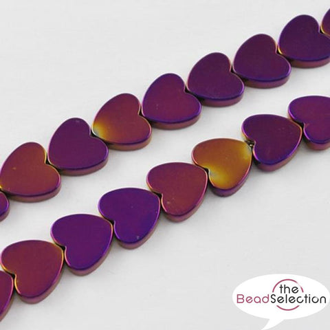 PREMIUM QUALITY PURPLE FLAT HEART HEMATITE BEADS 6mm HEM25