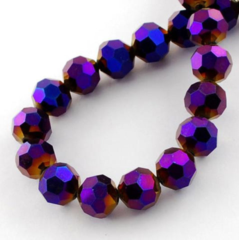 FACETED ROUND CRYSTAL GLASS BEADS 8mm 6mm 4mm METALLIC PURPLE