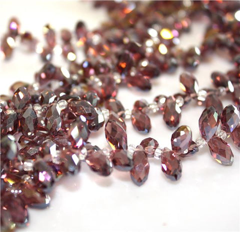 20 FACETED TEARDROP CRYSTAL GLASS PENDANTS 13mmx6mm TOP DRILLED PURPLE AB GLS67