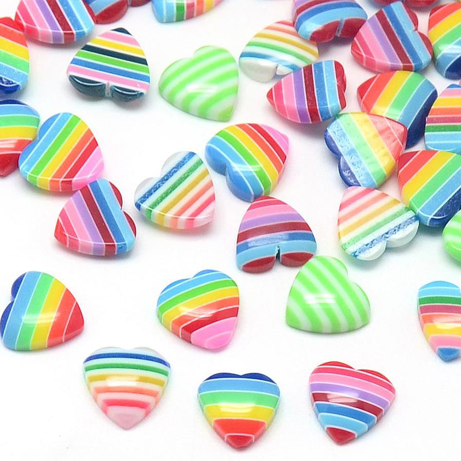 30 RAINBOW HEART ACRYLIC RESIN DOMED CABOCHONS PRIDE TOP QUALITY CAB10