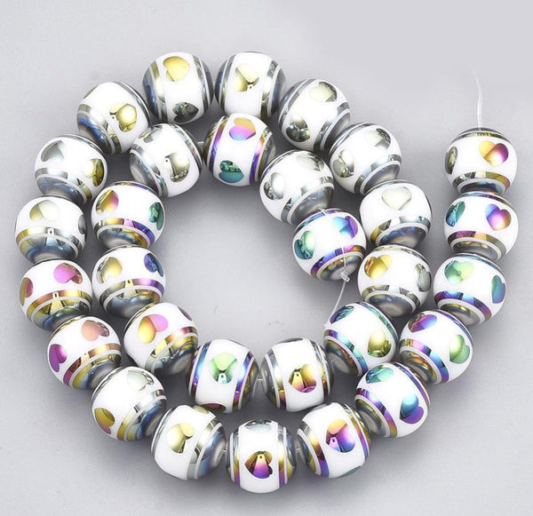 20 RAINBOW HEART GLASS ROUND BEADS 10mm TOP QUALITY GLS53