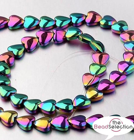 PREMIUM QUALITY RAINBOW HEART HEMATITE BEADS 8mm 20 per bag HEM32