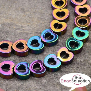 PREMIUM QUALITY RAINBOW HEMATITE HEART BEADS 8mm HEM1