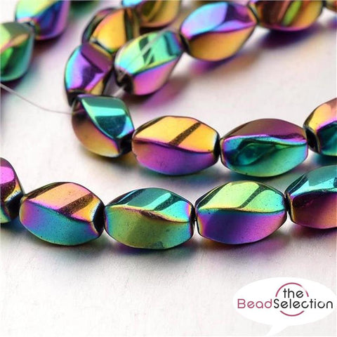 PREMIUM QUALITY RAINBOW HEMATITE TWIST BEADS 12mm x 8mm 20 BEADS HEM10