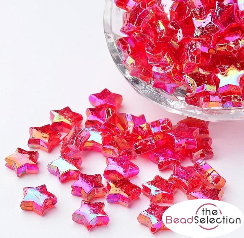 70 Acrylic Star Beads AB Rainbow Red Pearl Lustre 10mm Jewellery Making ACR2