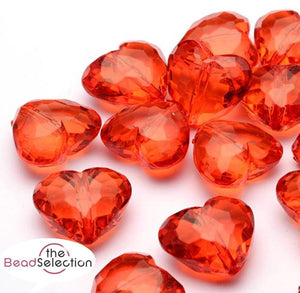10 LARGE RED HEART ACRYLIC FACETED BEADS 28mm TOP QUALITY ACR15A