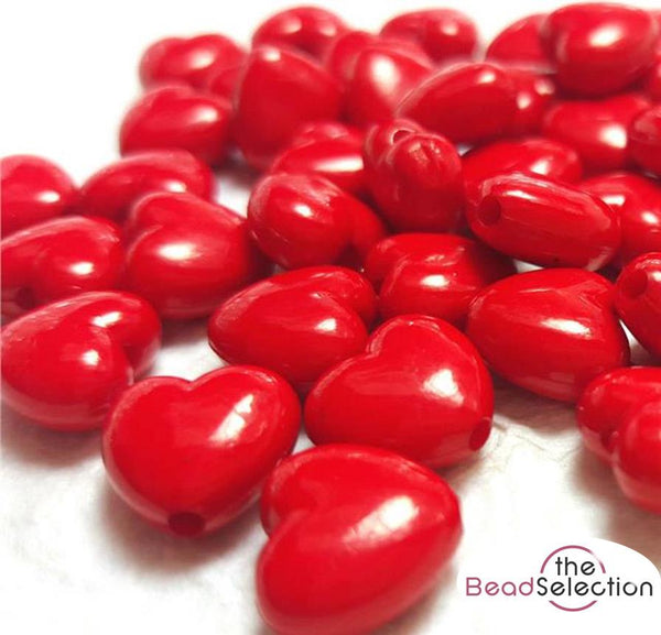 70 RED HEART ACRYLIC LOVE BEADS charms 11mm x 10mm jewellery making ACR10