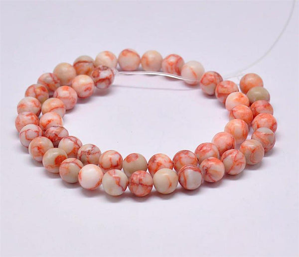 25 PREMIUM QUALITY RED ORANGE NETSTONE ROUND GEMSTONE BEADS 8mm GS107