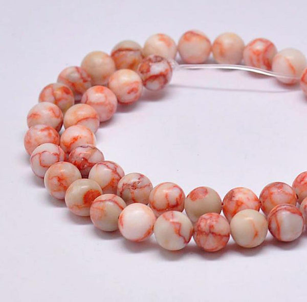 25 PREMIUM QUALITY RED ORANGE NETSTONE ROUND GEMSTONE BEADS 8mm GS107