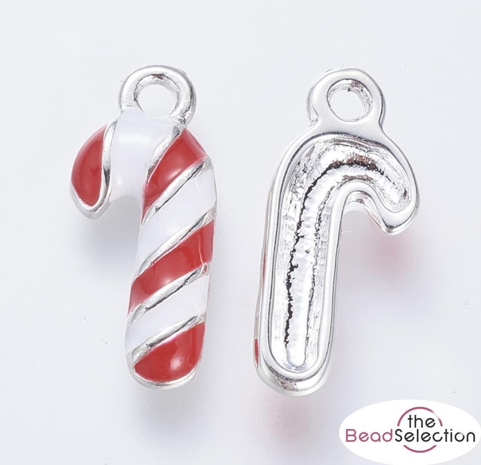 4 CANDY CANE RED AND WHITE ENAMEL XMAS CHARMS PENDANT 19mm TOP QUALITY C258