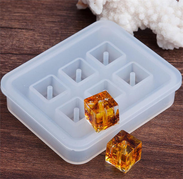 RESIN BEAD SILICONE MOULD MOLD SQUARE 12mm with 2.5mm HOLE SLM2
