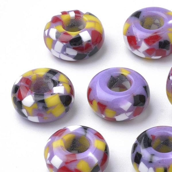 10 PURPLE ACRYLIC RESIN BEADS RONDELLE 14mm LARGE HOLE 6mm TOP QUALITY ACR191