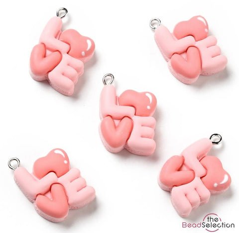 5 Pink Love Heart Resin Charms Pendants 27mm Kawaii Jewellery Making C324