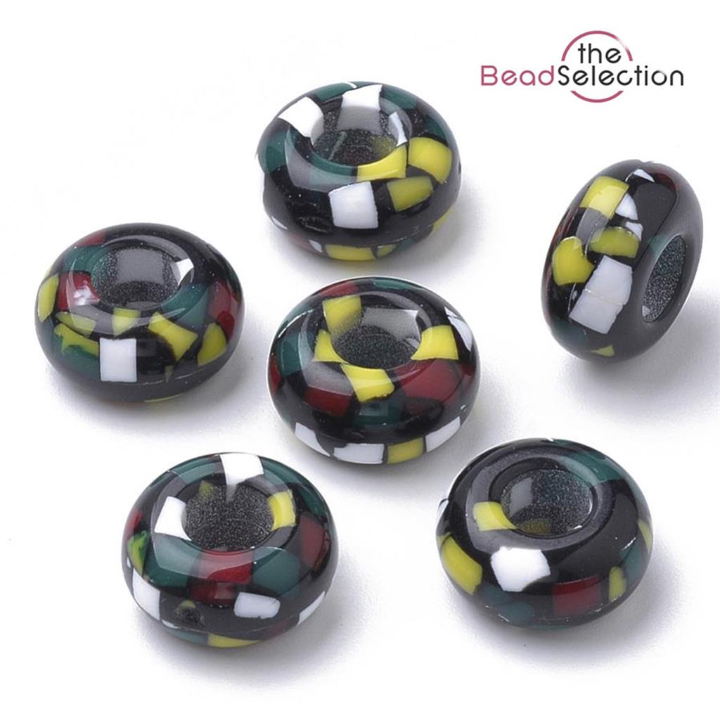 10 BLACK ACRYLIC RESIN BEADS RONDELLE 14mm LARGE HOLE 6mm TOP QUALITY ACR196