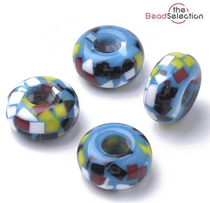 10 LIGHT BLUE ACRYLIC RESIN BEADS RONDELLE 14mm LARGE HOLE 6mmTOP QUALITY ACR195