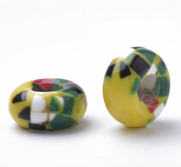 10 YELLOW ACRYLIC RESIN BEADS RONDELLE 14mm LARGE HOLE 6mm TOP QUALITY ACR193