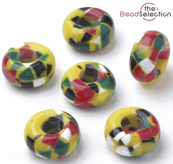 10 YELLOW ACRYLIC RESIN BEADS RONDELLE 14mm LARGE HOLE 6mm TOP QUALITY ACR193