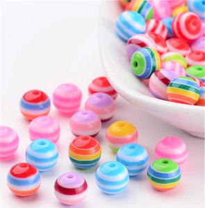 50 Resin Acrylic Beads Striped Round 8mm Colourful Rainbow Mix ACR82