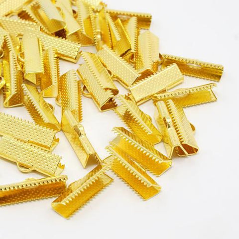 50 RIBBON END CRIMP CAPS BAIL TIPS 15mm x 8mm  GOLD PLATED ( AM20 )
