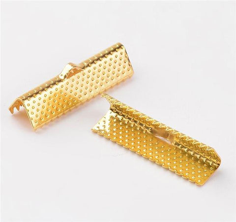 25 or 50  RIBBON END CRIMP CAPS BAIL TIPS 20mm GOLD PLATED AM35