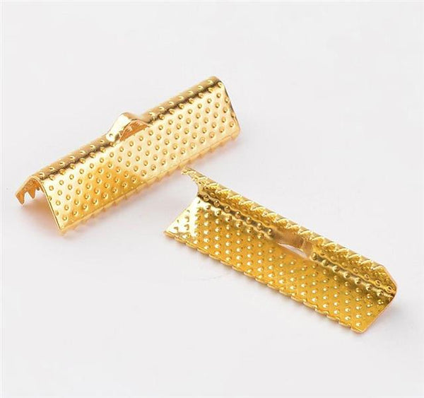 RIBBON END CRIMP CAPS BAIL TIPS 25mm x 8mm GOLD PLATED AM37