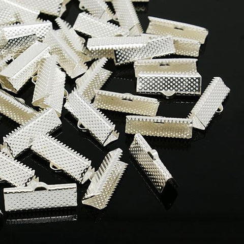 50 RIBBON END CRIMP CAPS BAIL TIPS 15mm x 8mm  SILVER PLATED ( AM19 )