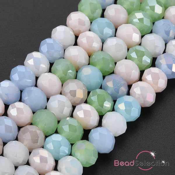 Faceted Glass Rondelle Round Beads Pastel Mixed Crystal 8mm 70+ 1 STRAND R15