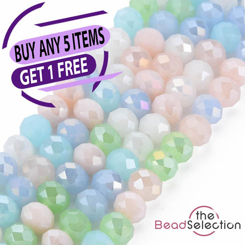 Faceted Glass Rondelle Round Beads Pastel Mixed Crystal 8mm 70+ 1 STRAND R15