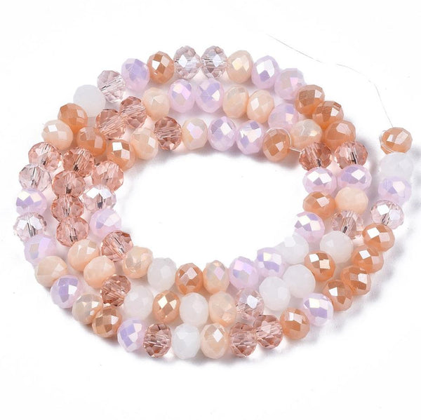 Faceted Glass Rondelle Round Beads Pink Mixed Crystal 6mm 90+ 1 STRAND R1