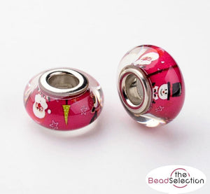 2 BRIGHT RED XMAS ACRYLIC RESIN BEADS RONDELLE 14mm LARGE HOLE 5mm ACR204