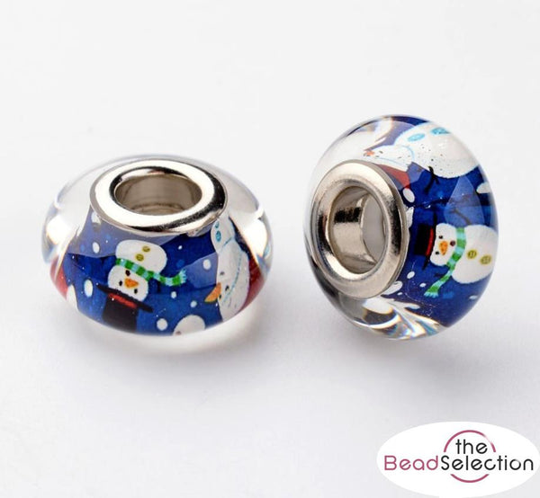 2 XMAS SNOWMAN ACRYLIC RESIN BEADS RONDELLE 14mm LARGE HOLE 5mm ACR206