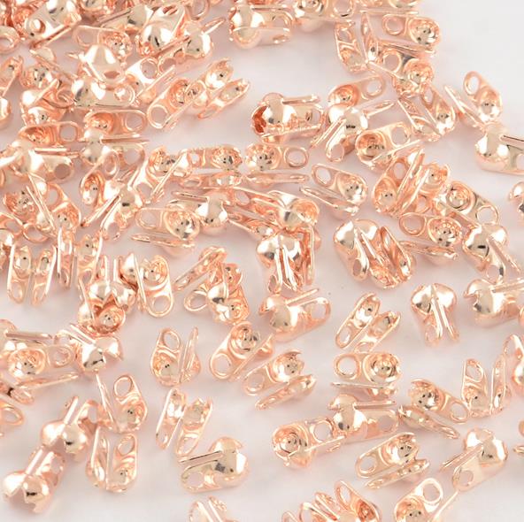 100  4mm x 2mm 2 RING CALOTTES END TIPS CRIMP KNOT COVERS ROSE GOLD   AN5