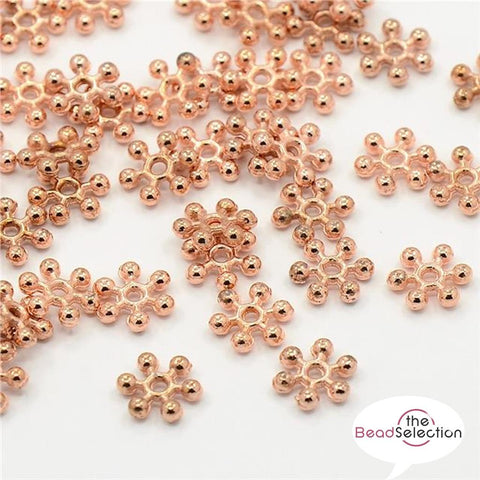 50 ROSE GOLD SNOWFLAKE SPACER BEADS 8mm JEWELLERY MAKING TS130
