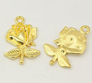 10 TIBETAN STYLE ROSE FLOWER CHARMS PENDANTS GOLD PLATED 22mm x 17mm C84