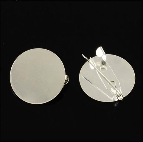 5 ROUND BROOCH BACKS 20mm PIN BADGE CABOCHON SILVER PLATED JEWELLERY MAKING AC12