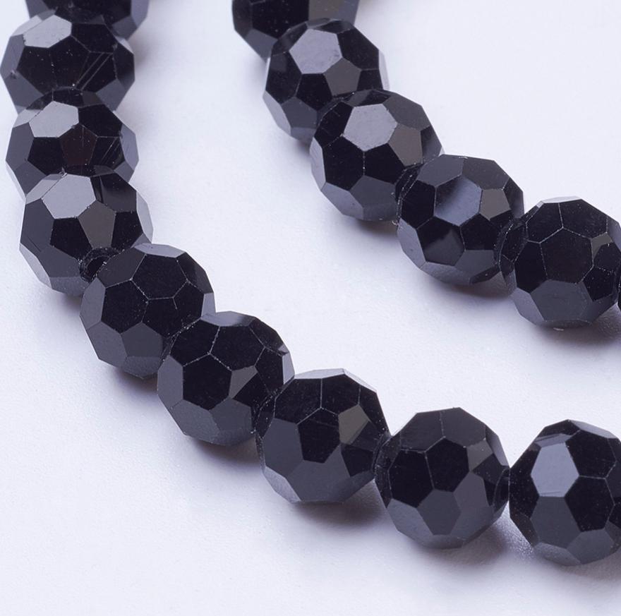 FACETED ROUND CRYSTAL GLASS BEADS 8mm 6mm 4mm BLACK SUN CATCHER