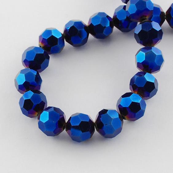 FACETED ROUND CRYSTAL GLASS BEADS 8mm 6mm 4mm METALLIC BLUE